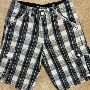 Ecko Unlimited Black & White Plaid Cargo Shorts